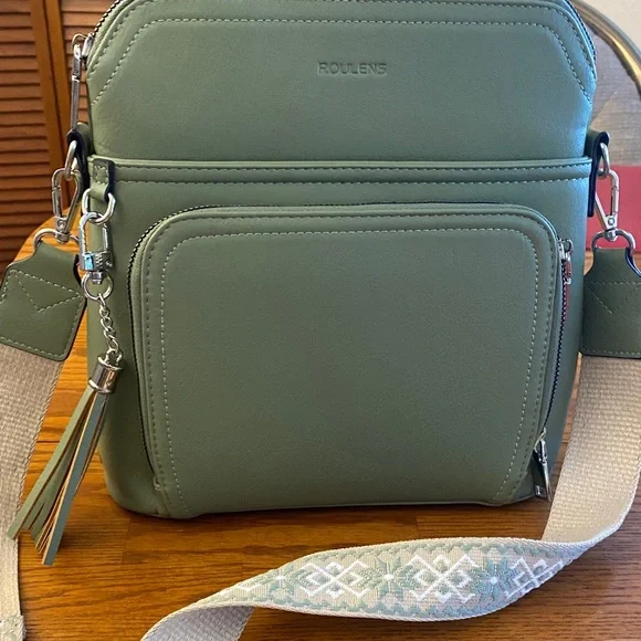 Olive Green Crossbody Bag with Embroidered Strap - Picture 8 of 11